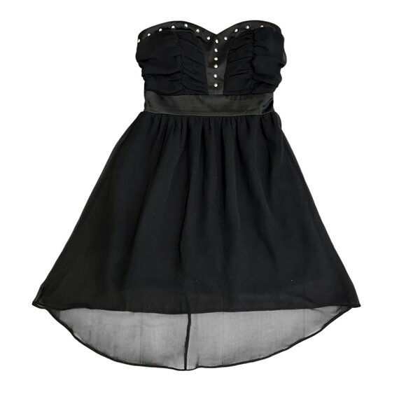 Vintage Papaya Black Strapless Mini Dress Sz S Studded Satin Bodice Goth Witchy‎ - Picture 2 of 6